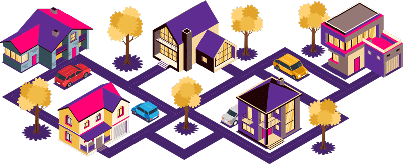 Graphic of a neighborhood with fiber internet