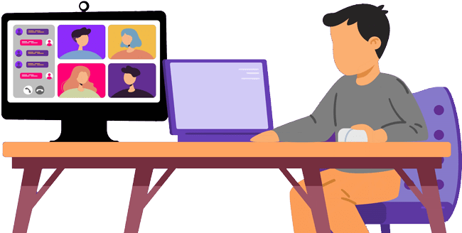 Customer sitting at their desk participating in a video conference.